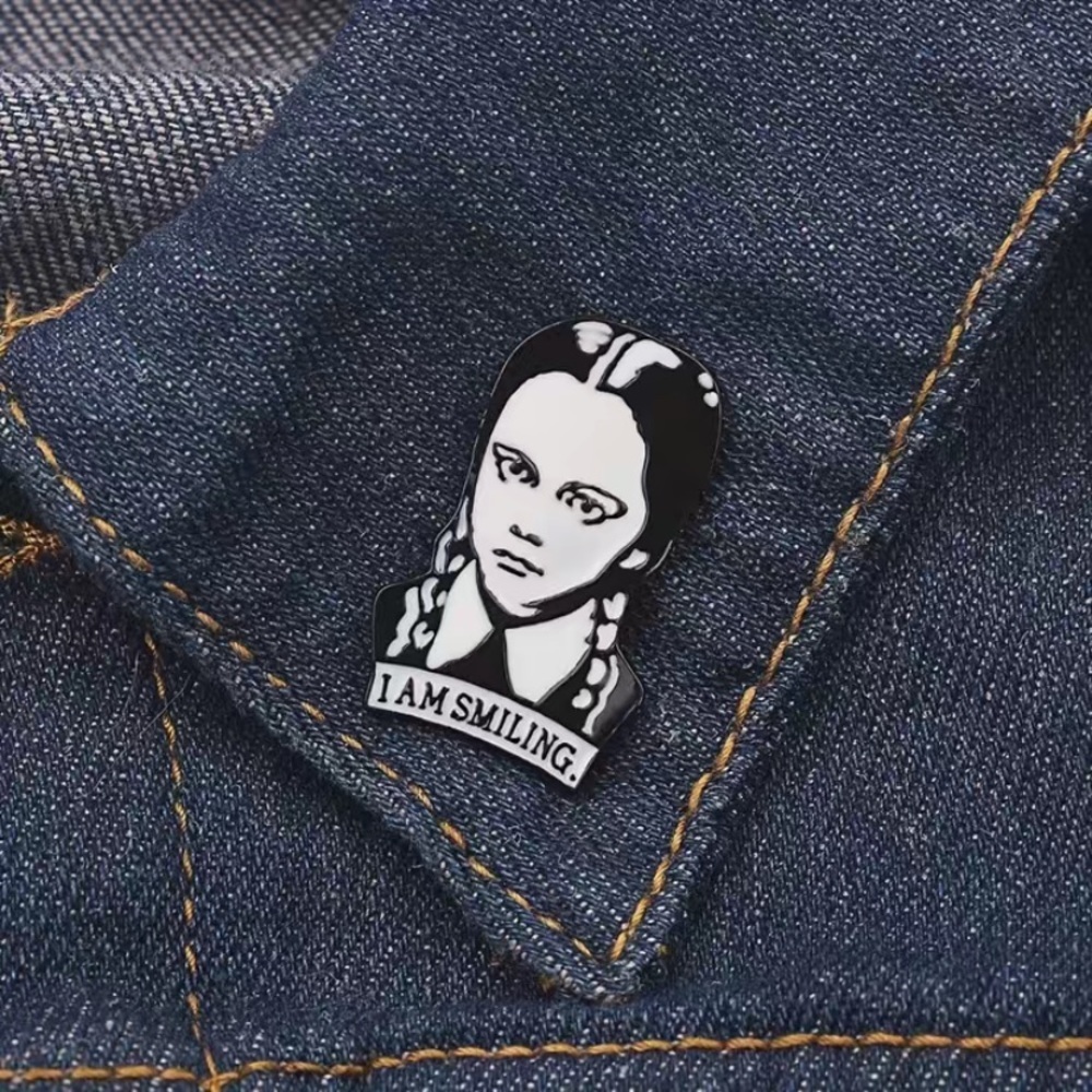 (3/$15) Wednesday Addams I am Smiling Enamel Pin - Picture 2 of 3